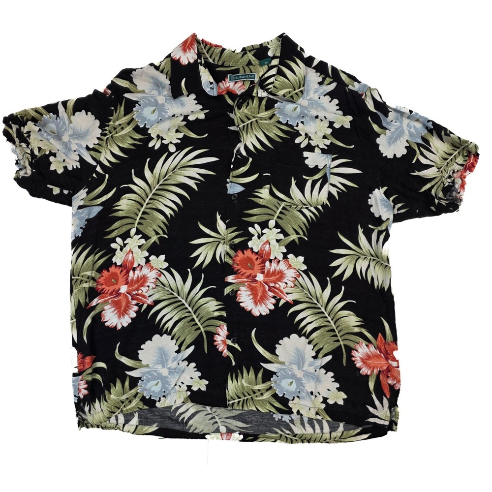 Cubavera Black Floral Hawaiian Button Short Sleeve Shirt Men's Size XL